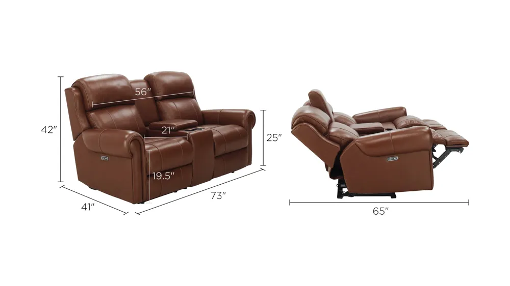 Truman Wallaway Power Loveseat w/ Power Headrest & Lumbar Dimensions