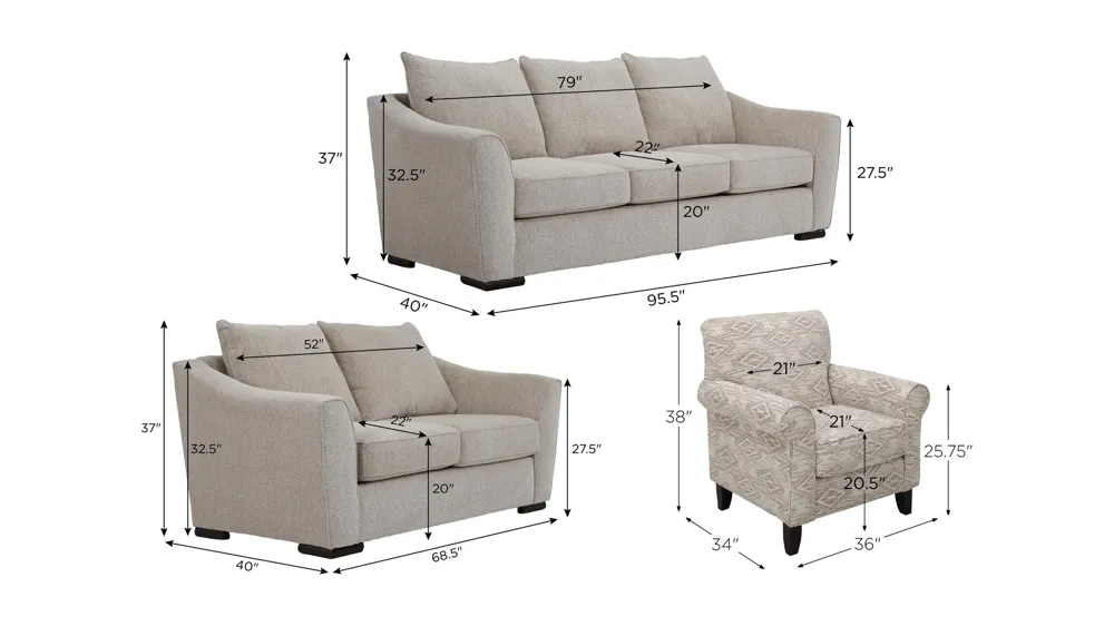 Tatum Living Room Set Dimensions