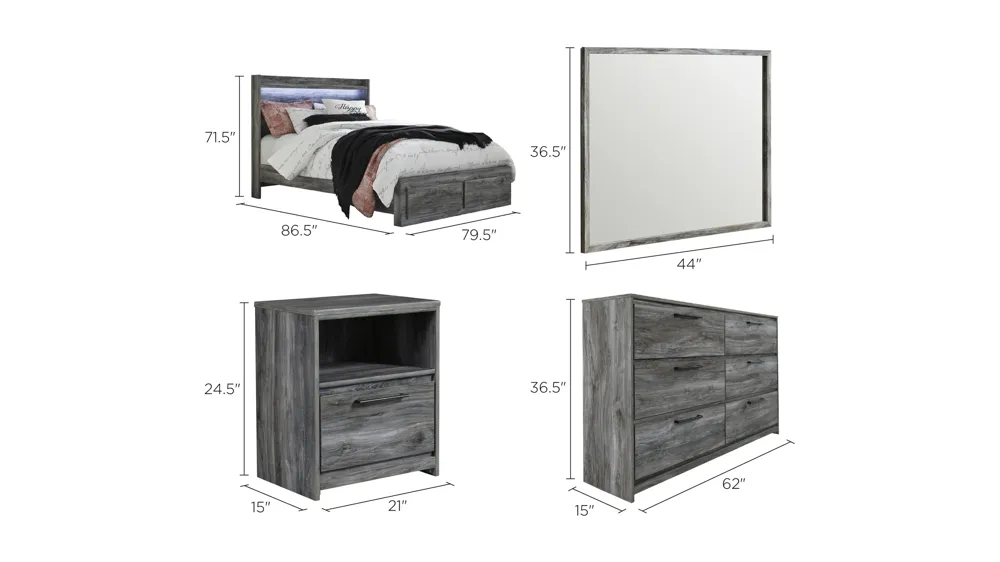 Calypso 4-pc. Storage Bedroom Set Dimensions