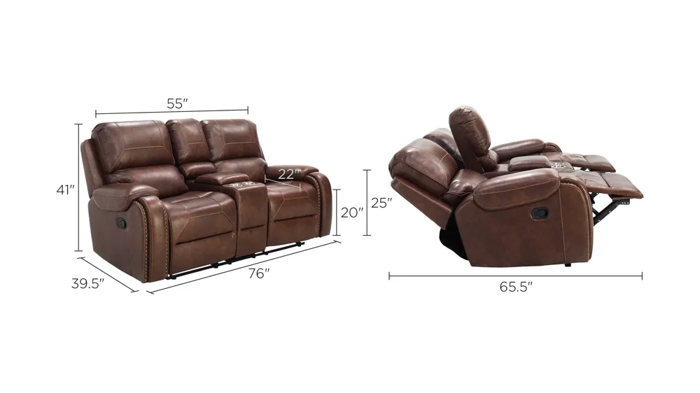 Pettit Gliding Reclining Console Loveseat Dimensions