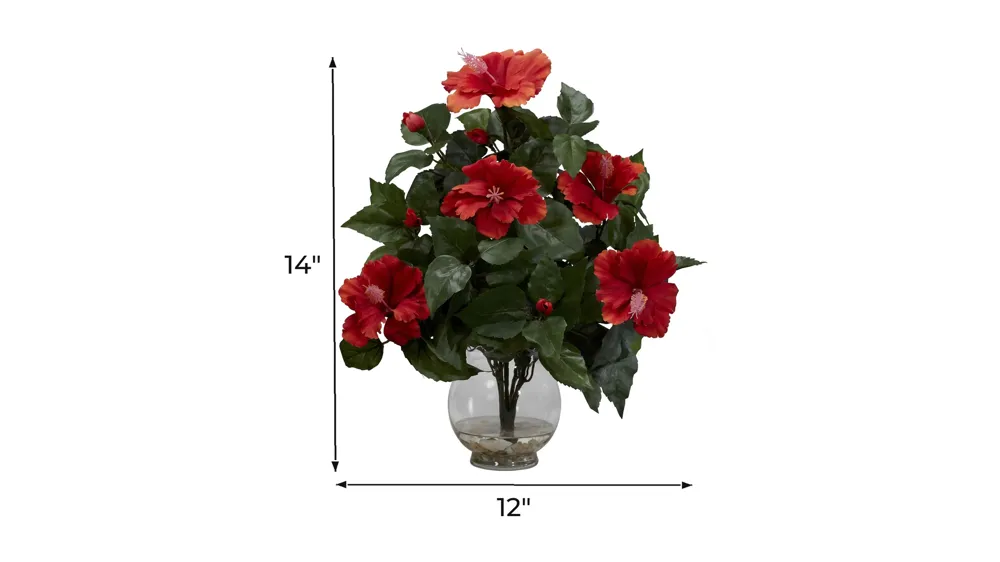 Hibiscus with Fluted Vase Silk Flower Arrangement Dimensions