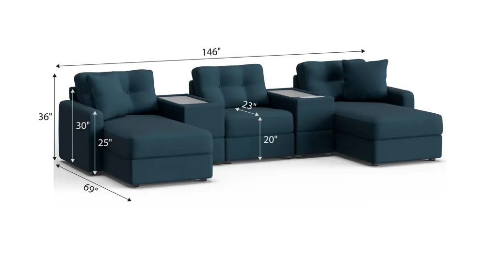 ModularOne 5-pc. Sectional w/One Power Console Dimensions