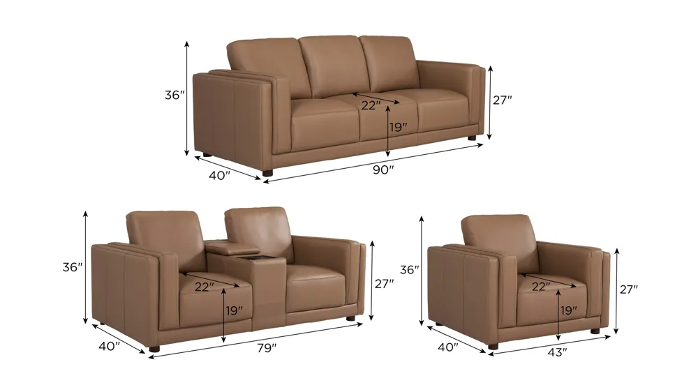 Marni Leather Living Room Set Dimensions