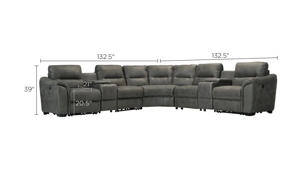 Rockland 7-pc. Microfiber Power-Reclining Sectional Sofa w/ Storage Dimensions
