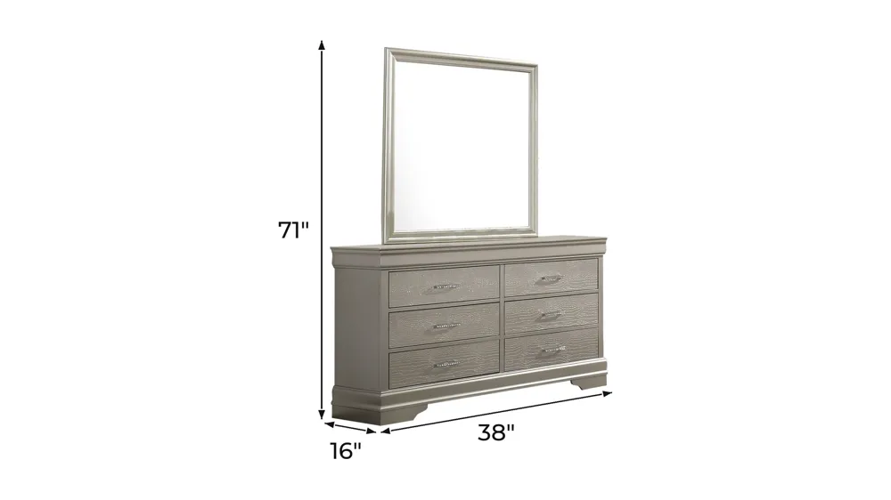 Amalia Bedroom Dresser and Mirror Set Dimensions