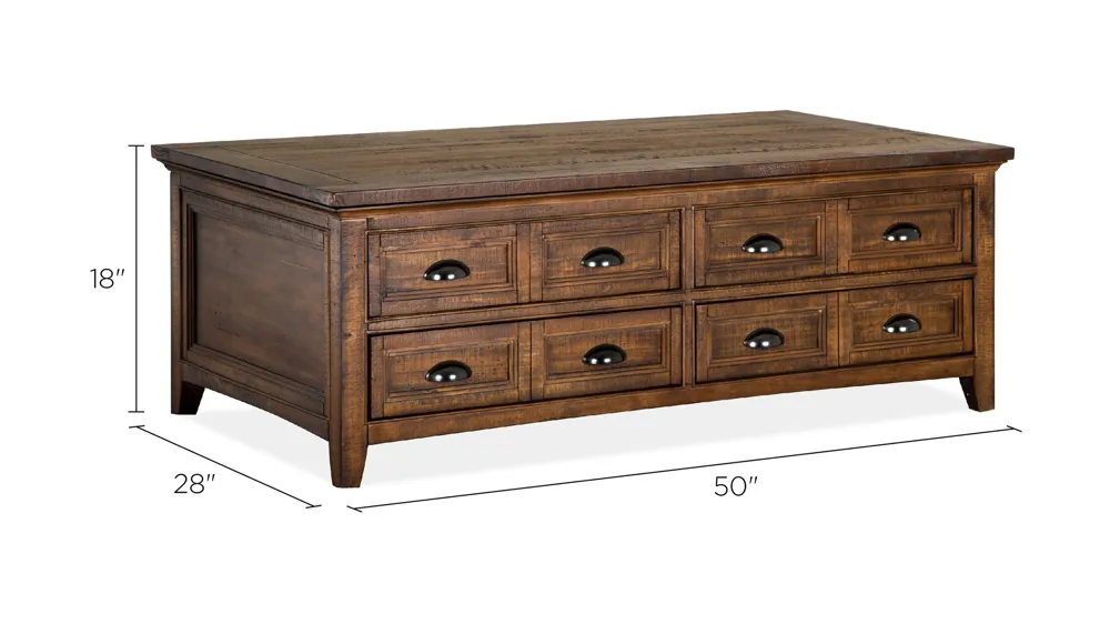 Ivy Ridge Rectangular Lift-Top Coffee Table w/Casters Dimensions
