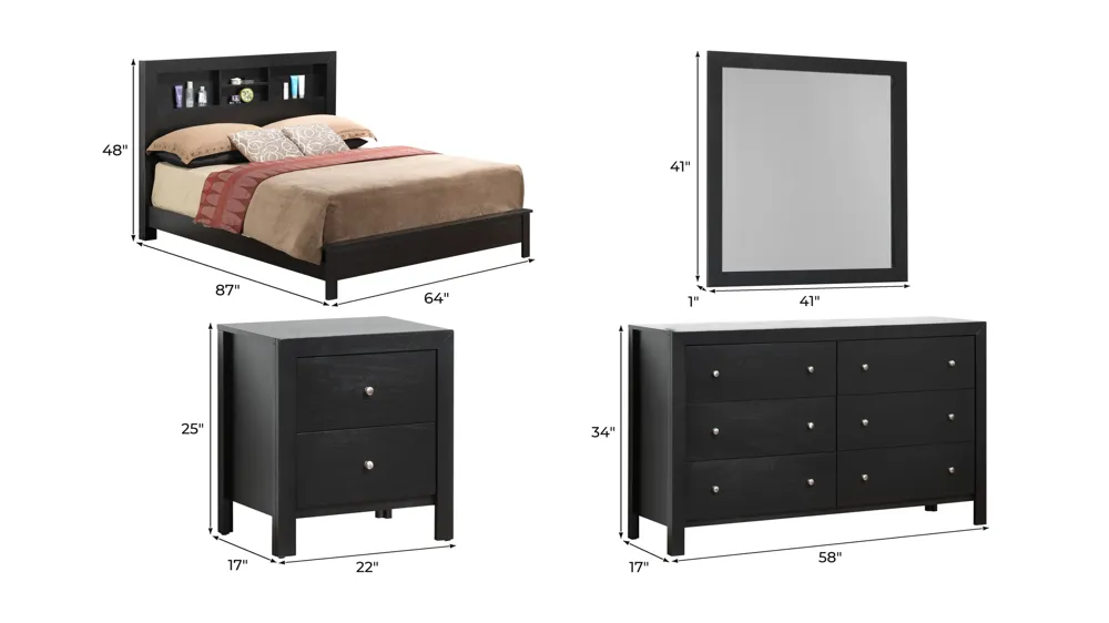 Burlington 4-pc. Bookcase Bedroom Set Dimensions
