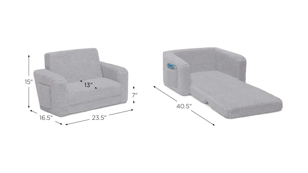 Cozee Flip-Out Sherpa 2-in-1 Convertible Chair to Lounger by Delta Children Dimensions