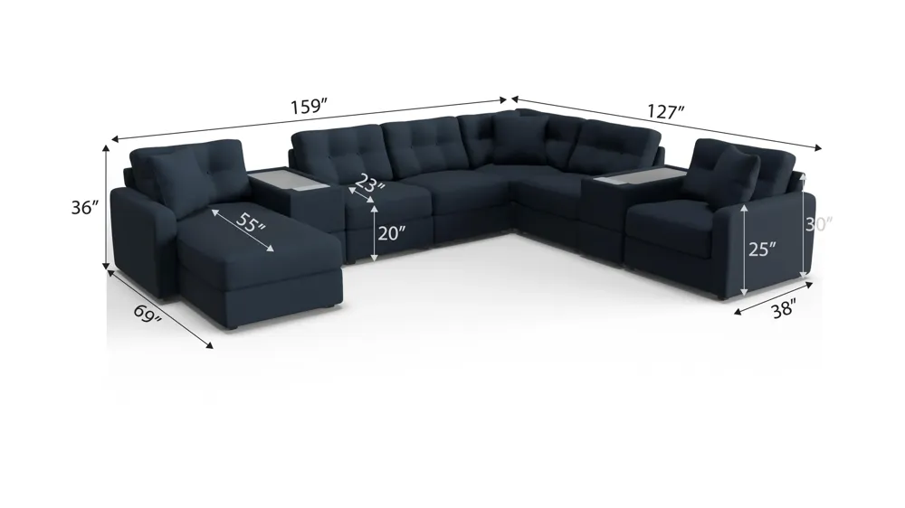 ModularOne 8-pc. Sectional w/Two Power Consoles Dimensions