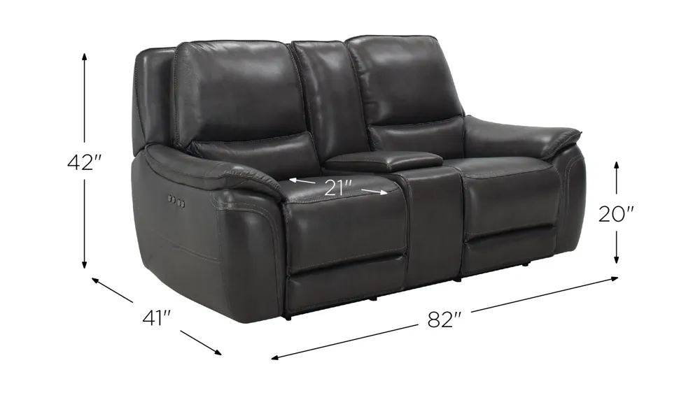 Corsello Leather Power Console Loveseat w/ Power Headrest Dimensions