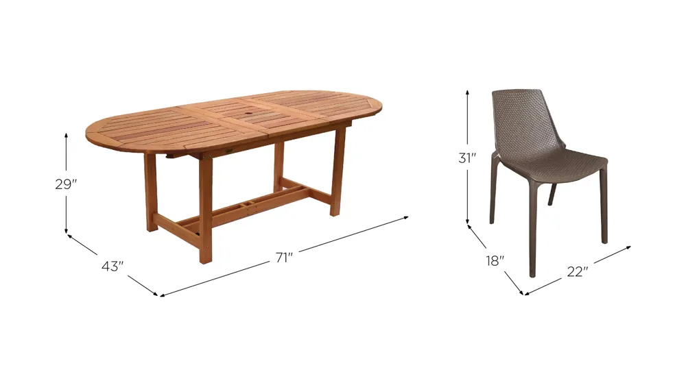 Amazonia 7-pc. Outdoor Oval Patio Dining Set Dimensions