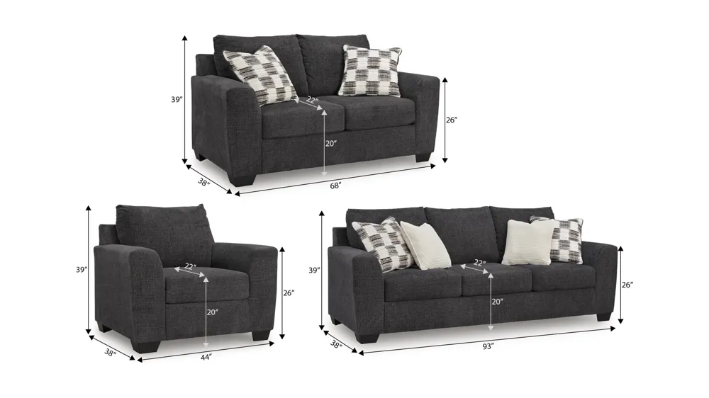 Loreo 3-pc. Living Room Set Dimensions
