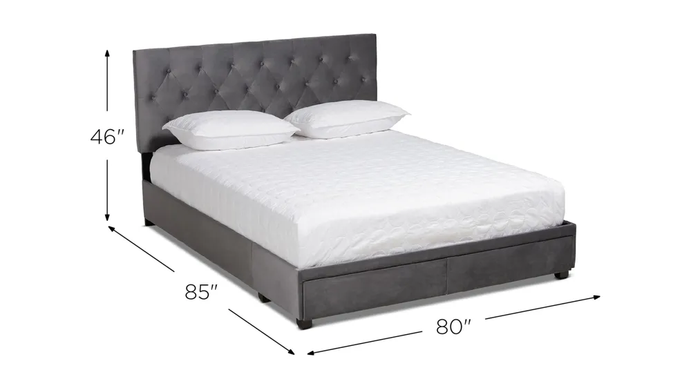 Caronia Upholstered 2-Drawer Platform Storage Bed Dimensions