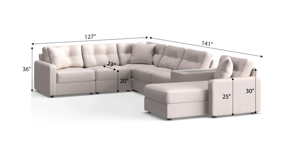 ModularOne 7-pc. Sectional w/One Power Console Dimensions