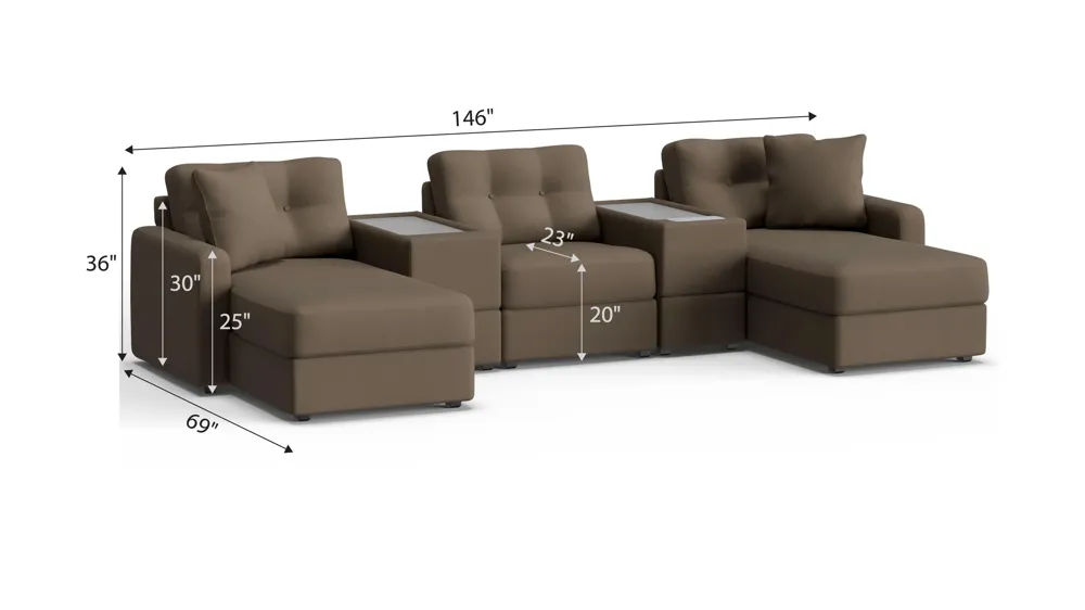 ModularOne 5-pc. Sectional w/One Power Console Dimensions