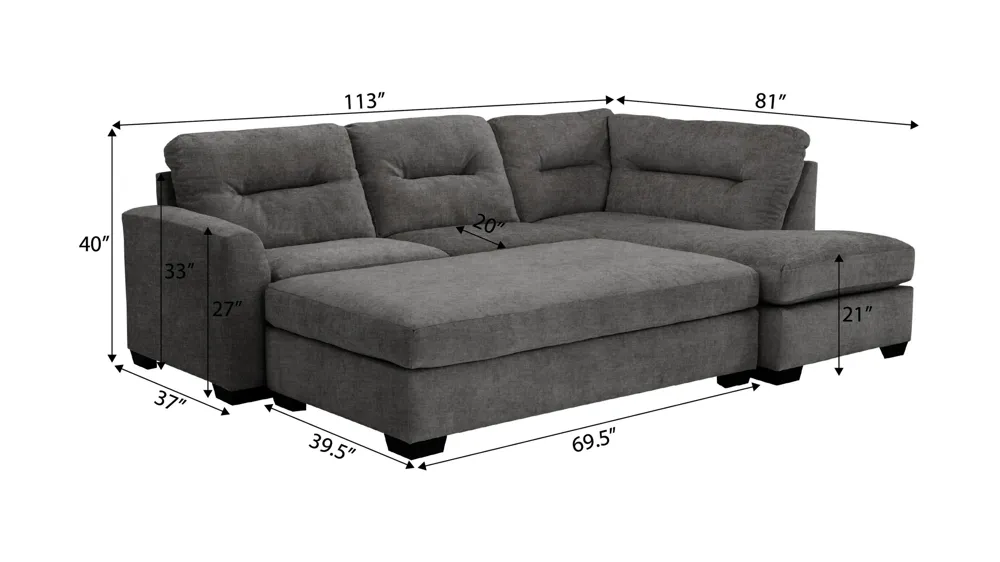 Oliver 2-pc. Sectional with Ottoman Dimensions