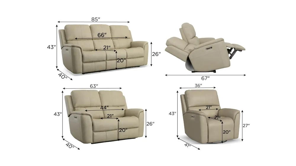 Henrick Triple Power Leather Living Room Set Dimensions
