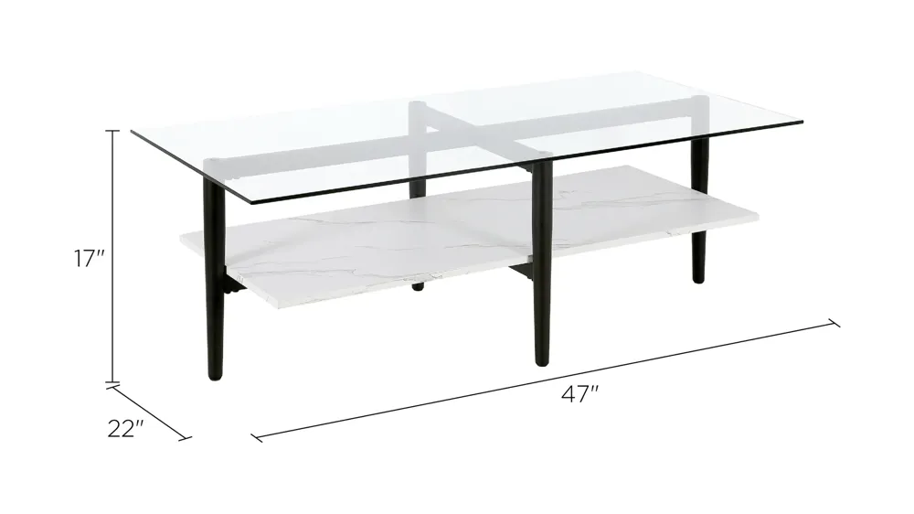 Uptono Rectangular Coffee Table with Faux Marble Shelf Dimensions