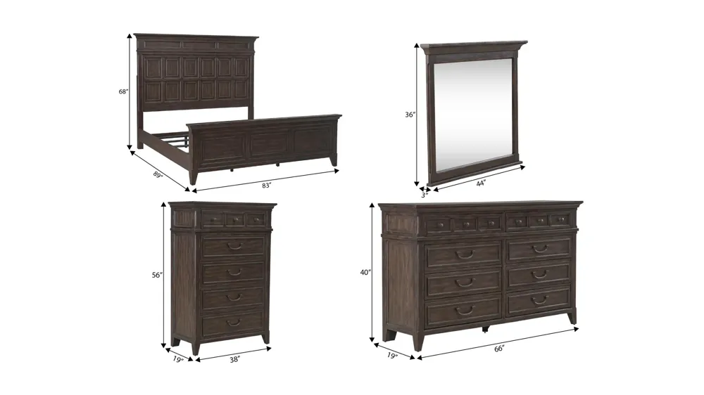 Paradise Valley 4-pc. Bedroom Set Dimensions
