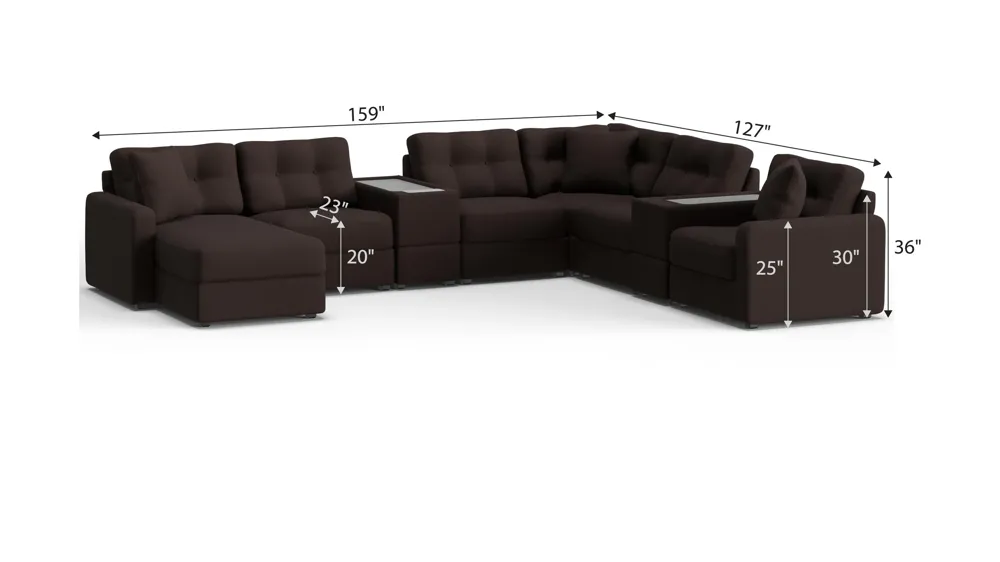 ModularOne 8-pc. Sectional w/One Power Console Dimensions