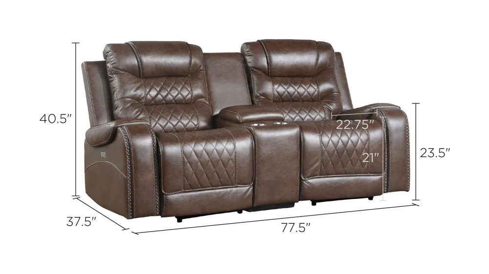 Greenway Double Power Reclining Console Loveseat W/ USB Dimensions