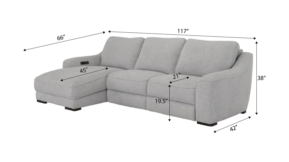 Atlas Dual Power 3-pc. Sofa Chaise Dimensions
