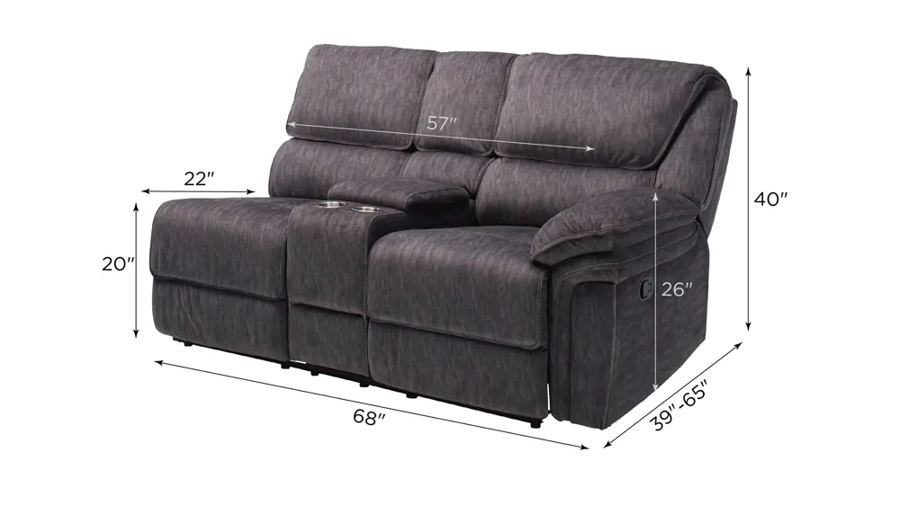 Portman Right Arm Facing Reclining Console Loveseat Dimensions