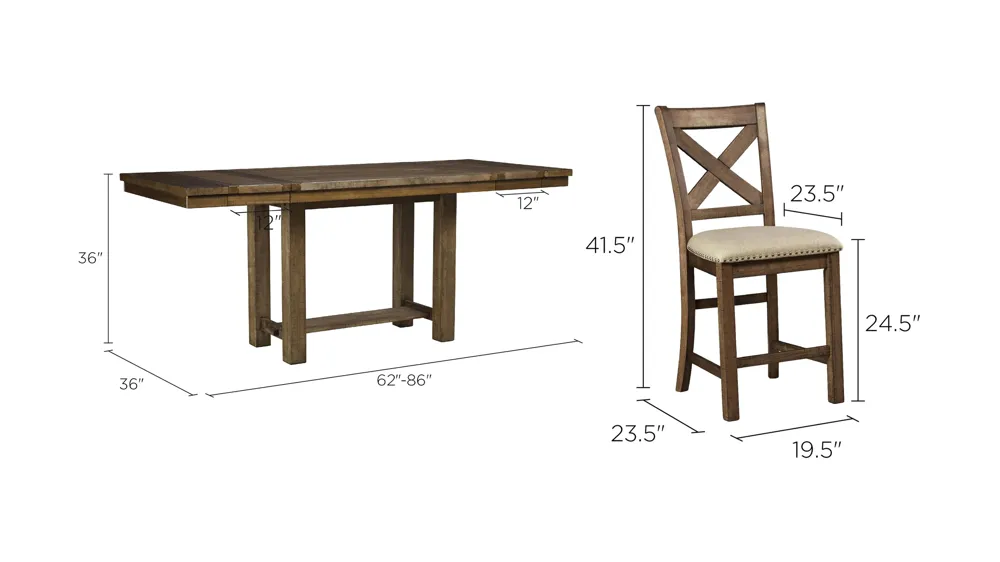 Montana 7-pc. Counter-Height Dining Set w/ Leaves Dimensions