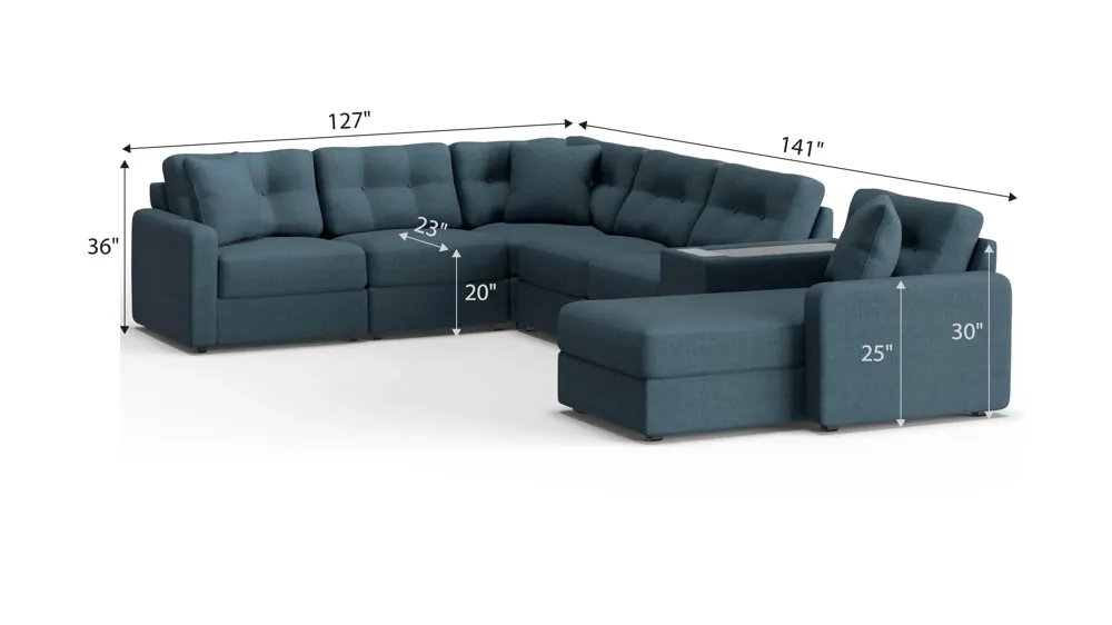 ModularOne 7-pc. Sectional w/One Power Console Dimensions