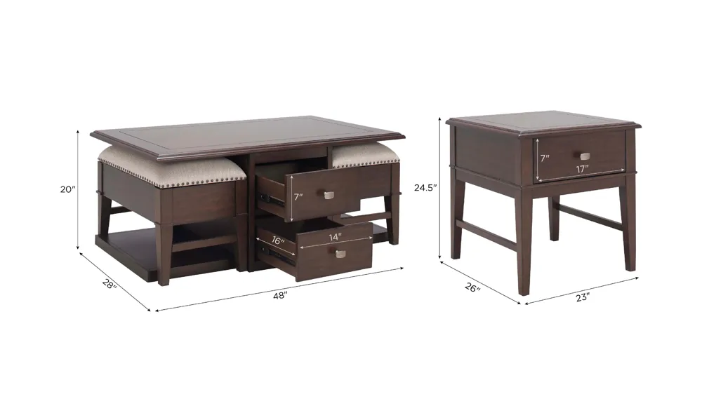 Harlin 3-pc. Cocktail Table And Two End Tables Set Dimensions