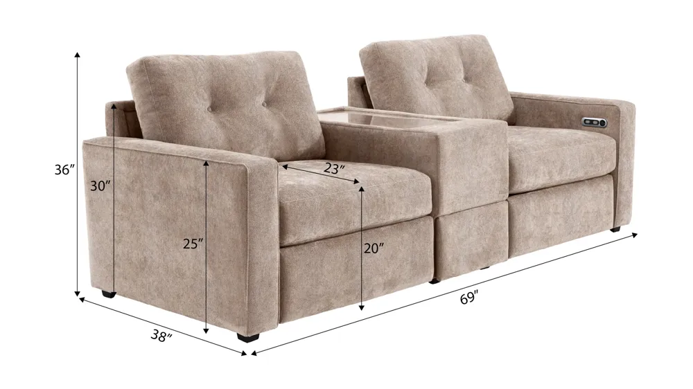 ModularOne 3-pc. Power Console Loveseat Dimensions