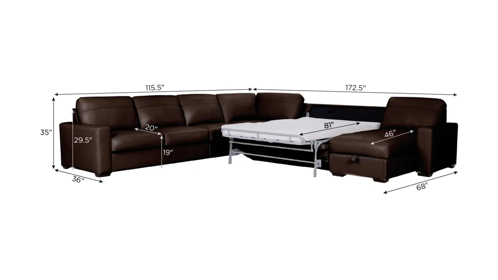 Harley 6-pc. Leather Sectional Dimensions