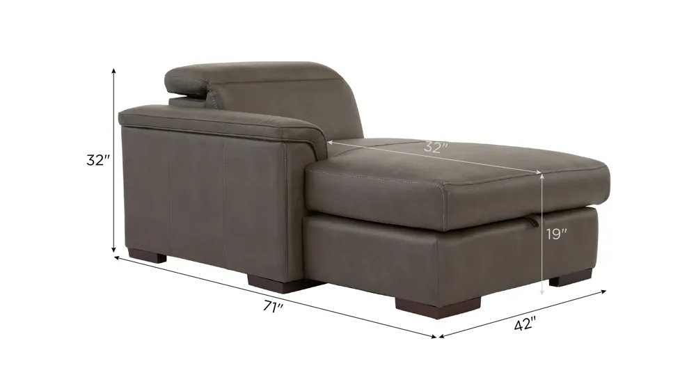 Orion Left Arm Facing Storage Chaise w/ Speaker Headrest Dimensions
