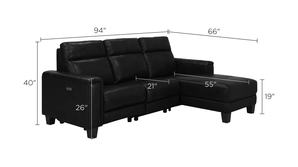 Ace 3-pc. Power Sectional Dimensions