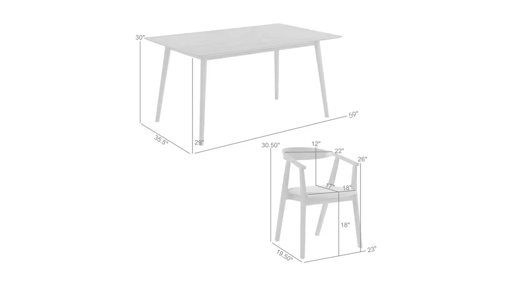 Westmont 5-pc. Dining Set Dimensions