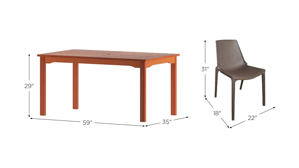 Amazonia 7-pc. Outdoor Rectangular Patio Dining Set Dimensions