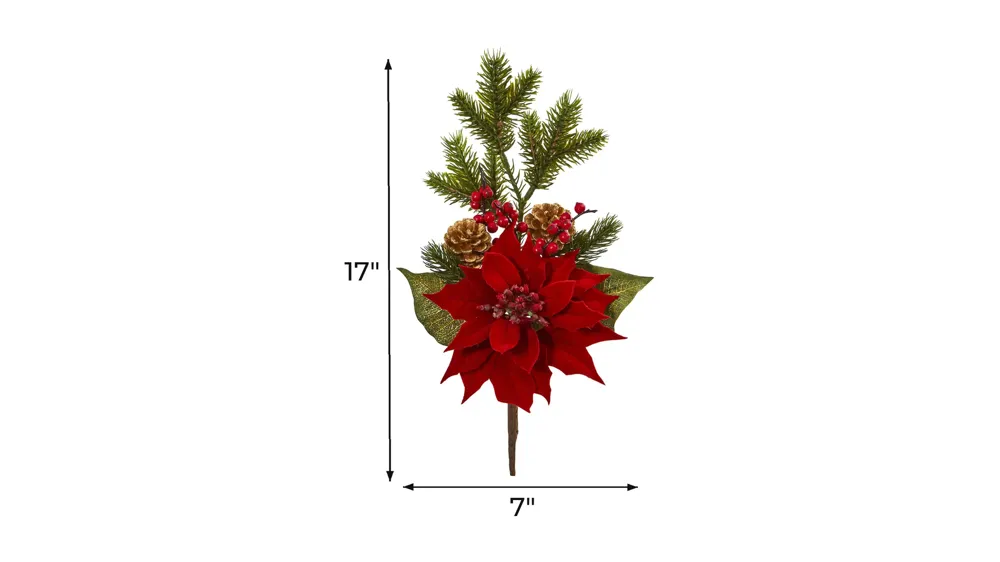 17" Poinsettia, Berry and Pine Artificial Flower Bundle: Set of 6 Dimensions