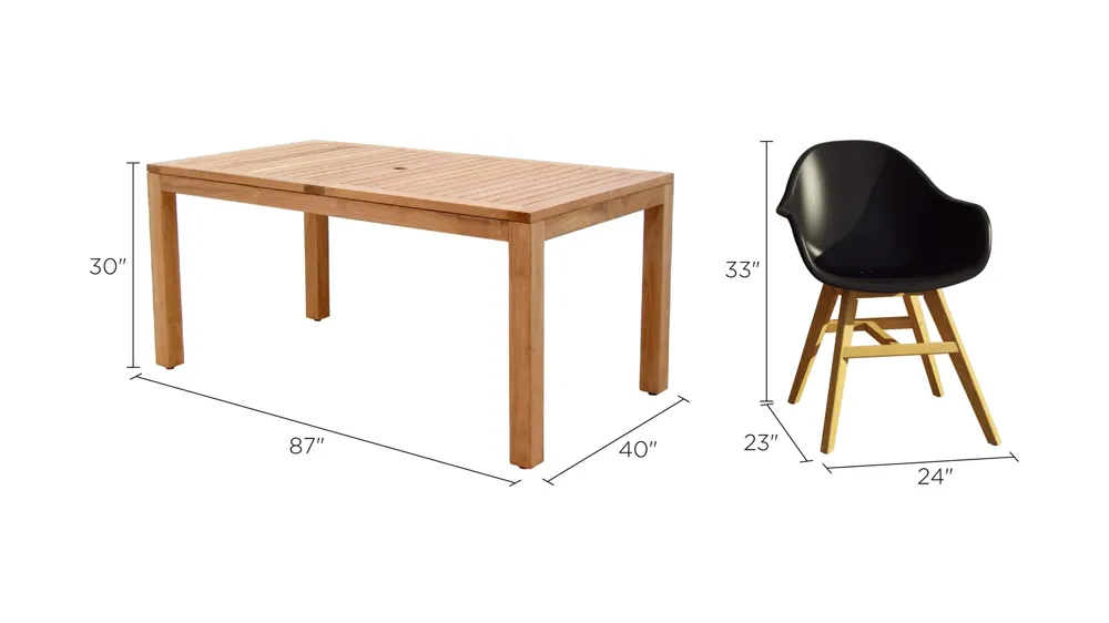 Amazonia Outdoor 5-pc. Rectangular Patio Dining Table Set w/ Teak Chairs Dimensions