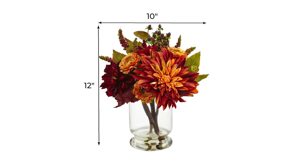 Dahlia & Mum with Vase Arrangement Dimensions