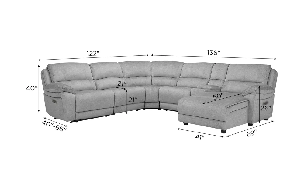Marley 6-pc. Power Sectional Dimensions