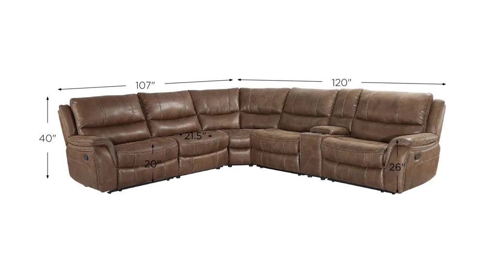 Lehi 6-pc. Manual Reclining Sectional Sofa Dimensions