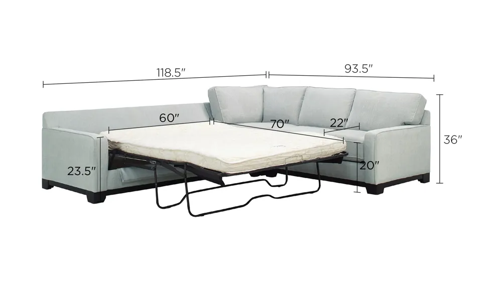 Arlo 3-pc. Sleeper Sectional Sofa Dimensions