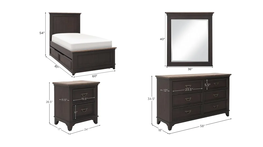 Dakota 4-pc. Bedroom Set with Trundle Dimensions