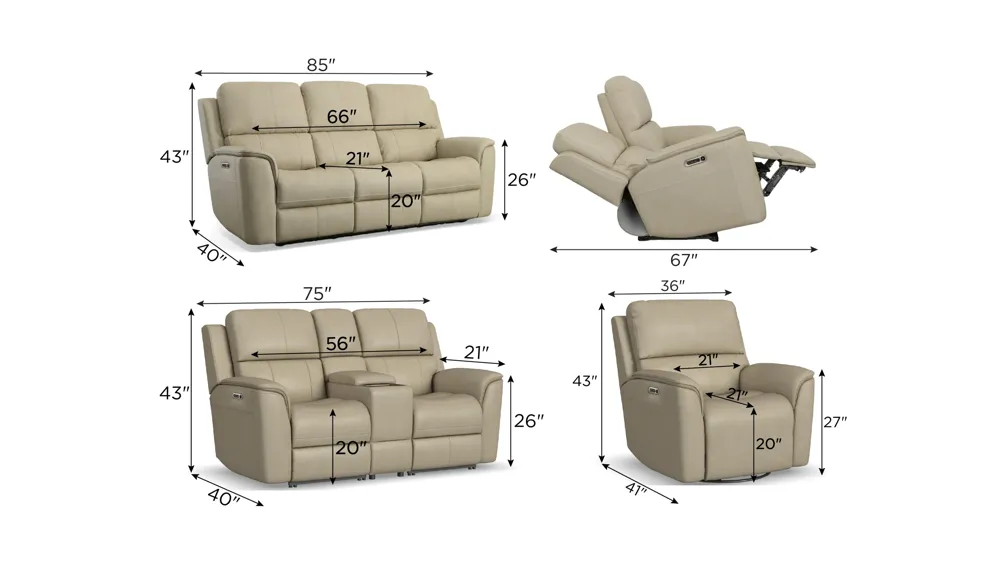 Henrick Triple Power Leather Living Room Set Dimensions