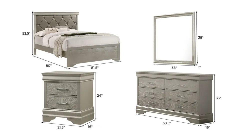 Amalia 4-pc. Bedroom Set Dimensions