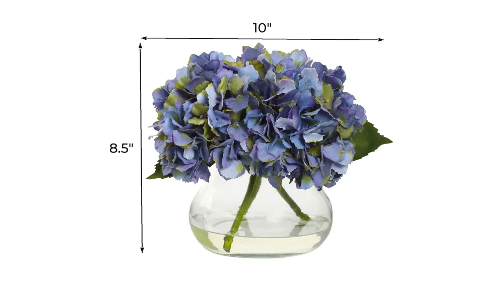 Blooming Blue Hydrangea with Vase Dimensions