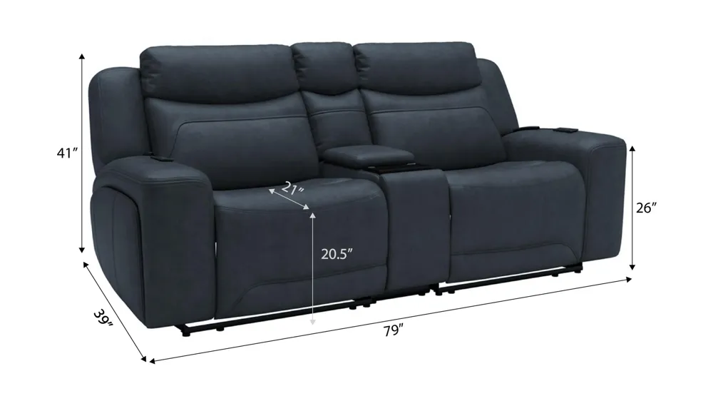 Morgenthal Triple Power Console Loveseat w/ Heat & Massage Dimensions