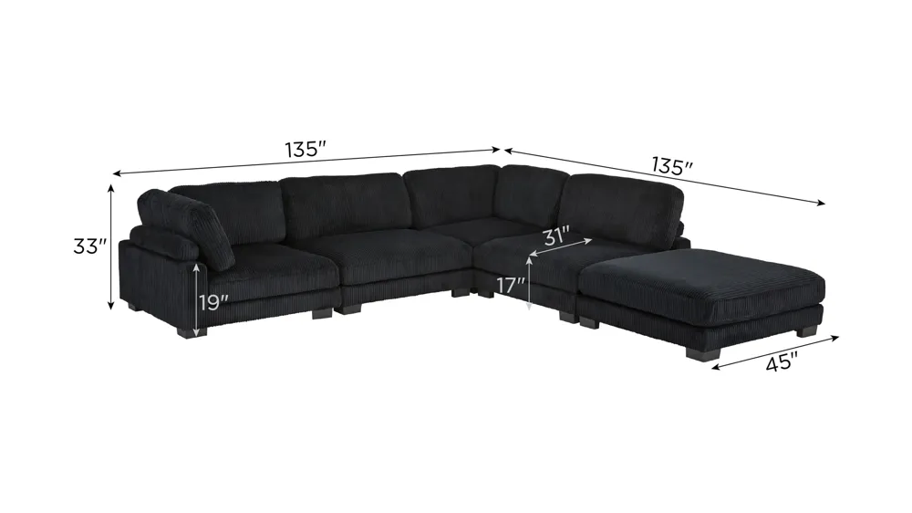 Maverick 5-pc. Sectional Dimensions