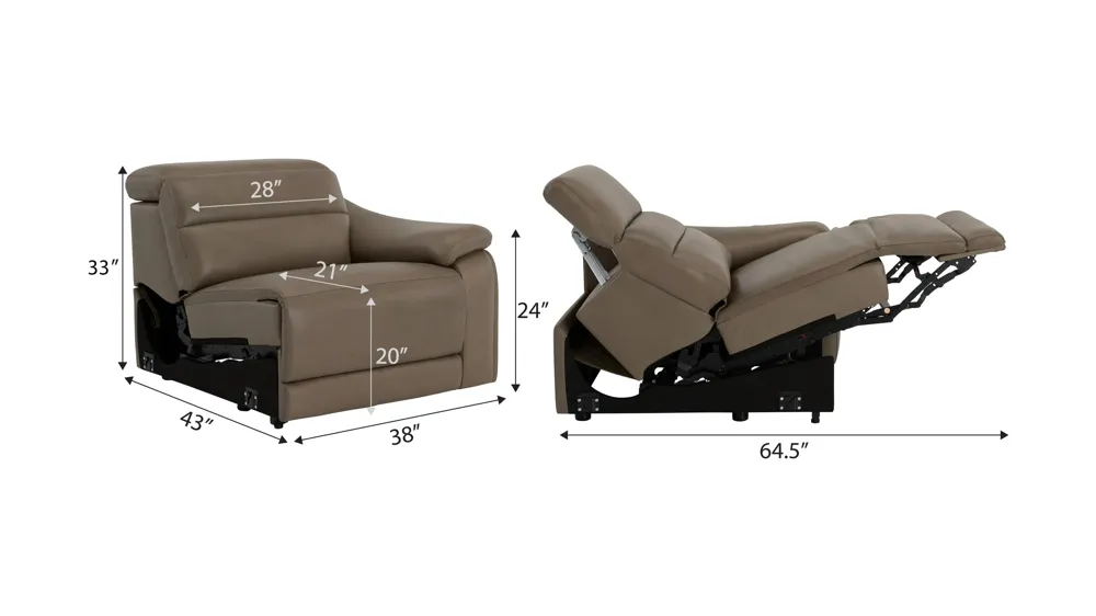 Tucker Right Arm Facing Triple Power Leather Recliner Dimensions
