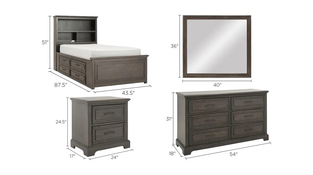 Kieran 4-pc. Bedroom Set with 1-Side Storage Dimensions